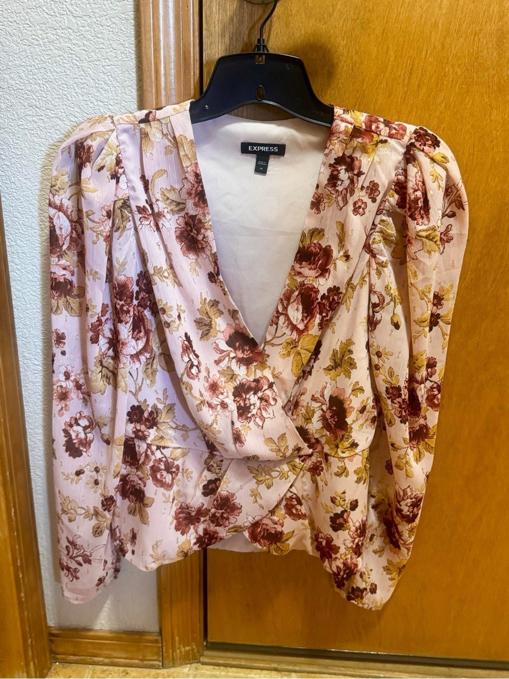Express Floral Wrap Blouse in Blush, Mustard & Burgundy